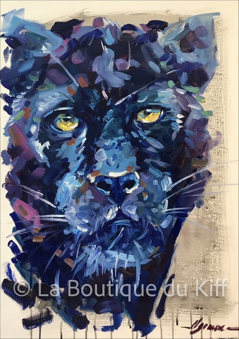 Carte Panthère Bleu - Louise Groux - Artiste Peintre