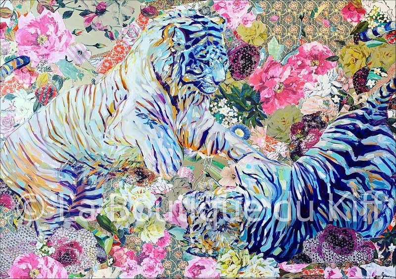 Carte Couple Tigres : Le Déconfinement du Printemps - Louise Groux - Artiste Peintre