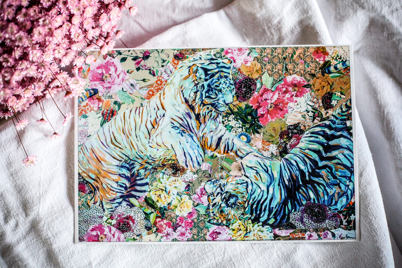 Carte Couple Tigres : Le Déconfinement du Printemps - Louise Groux - Artiste Peintre