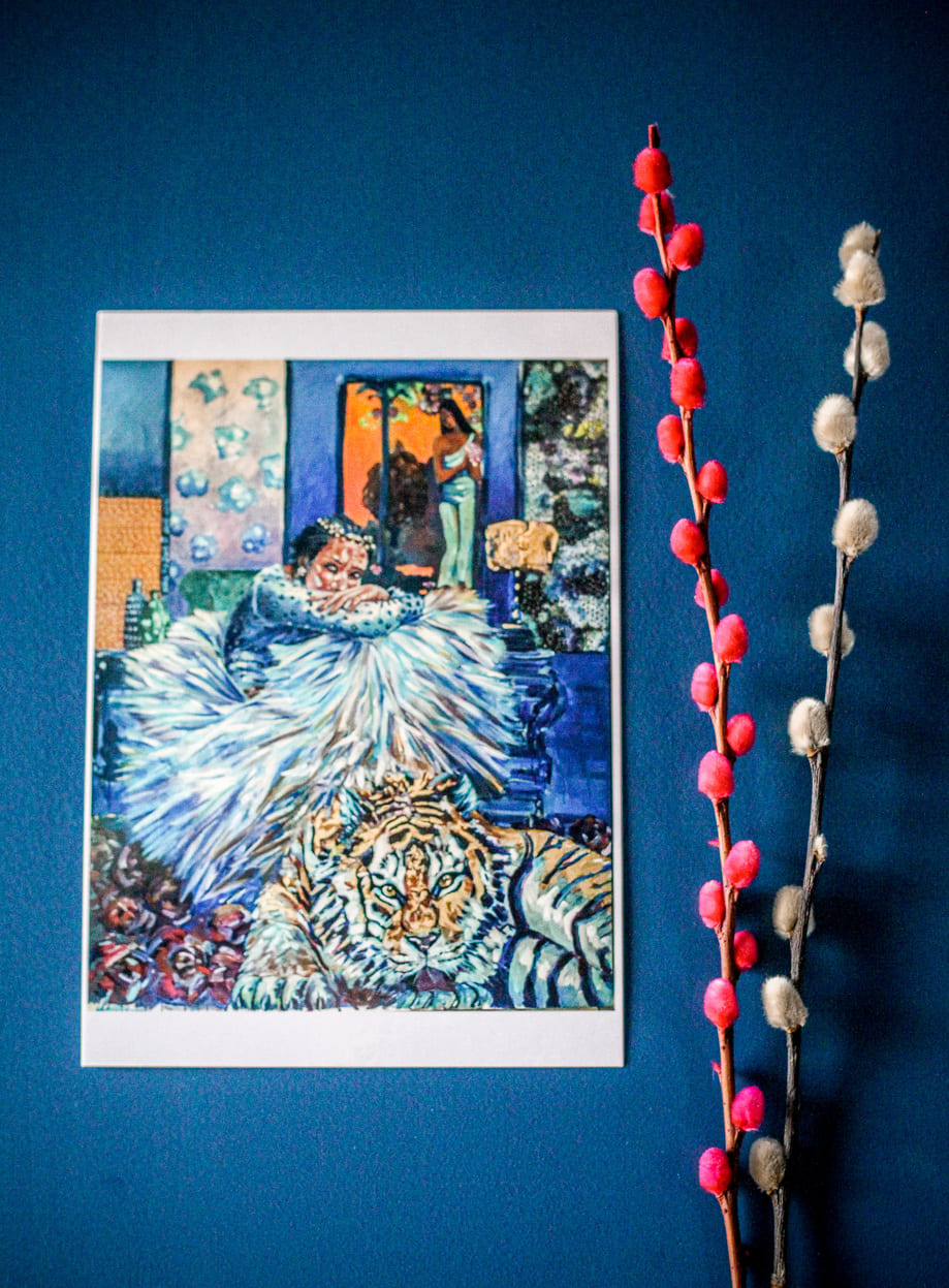 Carte Femme Tigre 1 : Pensive au Gauguin - Louise Groux - Artiste Peintre