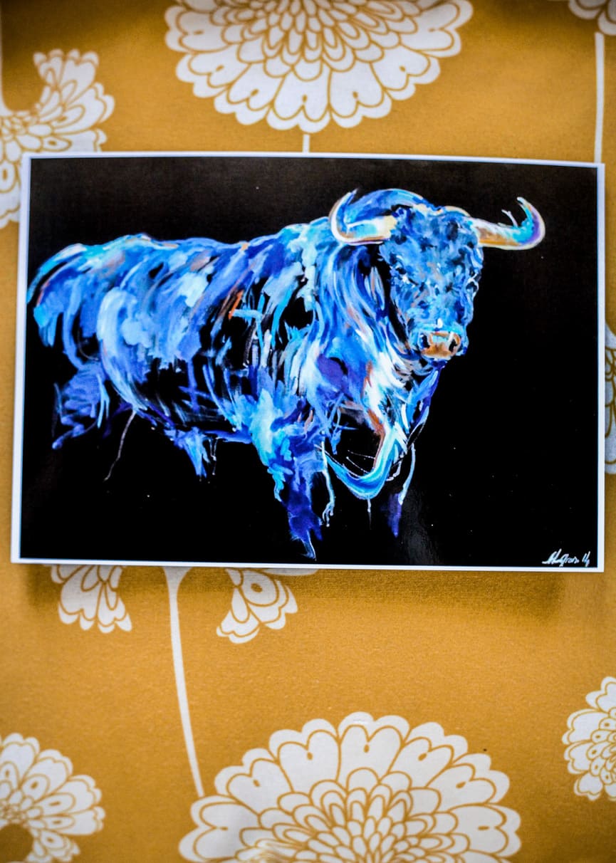 Carte Taureau bleu Le Parrain - Louise Groux - Artiste Peintre