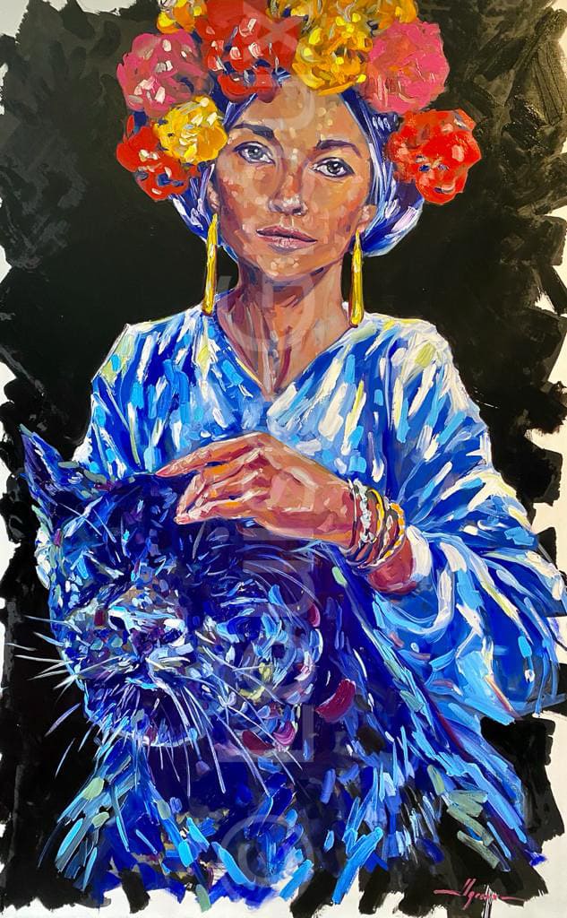 Femme à la panthère 2 - Louise Groux - Artiste Peintre